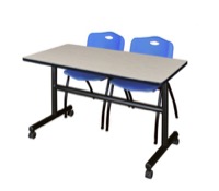 Regency Kobe 48 x 24 in. Flip-Top Training Nesting Table- Maple, 2 M Stack Chairs- Blue