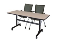 Kobe 60" Flip Top Mobile Training Table - Beige & 2 Apprentice Chairs - Black