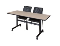 Kobe 60" Flip Top Mobile Training Table - Beige & 2 Mario Stack Chairs - Black