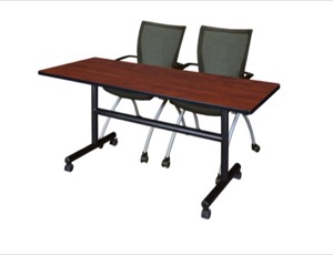 Kobe 60" Flip Top Mobile Training Table - Cherry & 2 Apprentice Chairs - Black
