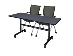 Kobe 60" Flip Top Mobile Training Table - Grey & 2 Apprentice Chairs - Black