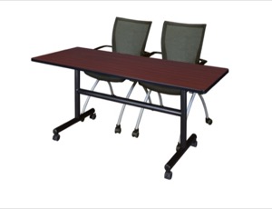 Kobe 60" Flip Top Mobile Training Table - Mahogany & 2 Apprentice Chairs - Black