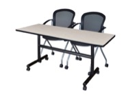 Regency Kobe 60 x 24 in. Flip-Top Training Nesting Table- Maple, 2 Cadence Nesting Chairs