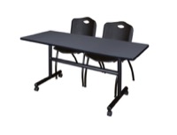 Regency Kobe 60 x 30 in. Flip-Top Training Nesting Table- Grey, 2 M Stack Chairs- Black