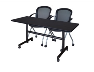 60" x 30" Flip Top Mobile Training Table - Mocha Walnut and 2 Cadence Nesting Chairs