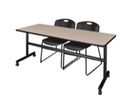 Kobe 72" Flip Top Mobile Training Table - Beige & 2 Zeng Stack Chairs - Black