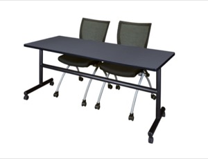 Kobe 72" Flip Top Mobile Training Table - Grey & 2 Apprentice Chairs - Black