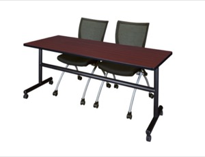 Kobe 72" Flip Top Mobile Training Table - Mahogany & 2 Apprentice Chairs - Black