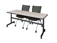 Kobe 72" Flip Top Mobile Training Table - Maple & 2 Apprentice Chairs - Black