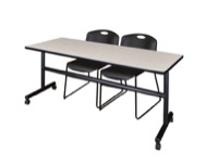 Regency Kobe 72 x 24 in. Flip-Top Training Nesting Table- Maple, 2 Zeng Stack Chairs- Black