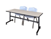 Regency Kobe 72 x 24 in. Flip-Top Training Nesting Table- Maple, 2 M Stack Chairs- Grey