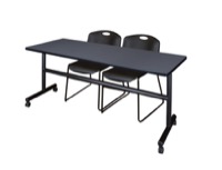 Regency Kobe 72 x 30 in. Flip-Top Training Nesting Table- Grey, 2 Zeng Stack Chairs- Black
