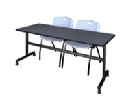 Regency Kobe 72 x 30 in. Flip-Top Training Nesting Table- Grey, 2 M Stack Chairs- Grey