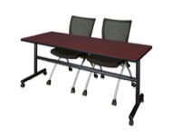 72" x 30" Flip Top Mobile Training Table - Mahogany and 2 Apprentice Nesting Chairs