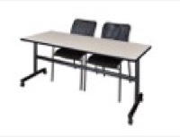 72" x 30" Flip Top Mobile Training Table - Maple and 2 Mario Stack Chairs - Black