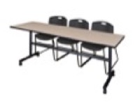 Kobe 84" Flip Top Mobile Training Table - Beige & 3 Zeng Stack Chairs - Black