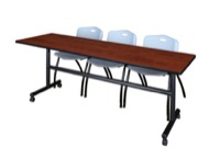 Regency Kobe 84 x 24 in. Flip-Top Training Nesting Table- Cherry, 2 M Stack Chairs- Grey