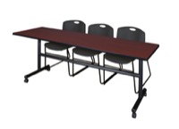 Regency Kobe 84 x 24 in. Flip-Top Training Nesting Table- Mahogany, 2 Zeng Stack Chairs- Black