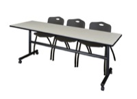 Regency Kobe 84 x 24 in. Flip-Top Training Nesting Table- Maple, 2 M Stack Chairs- Black