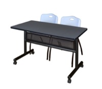 48" x 24" Flip Top Mobile Training Table with Modesty Panel - Grey and 2 "M" Stack Chairs - Grey