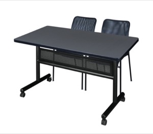 48" x 30" Flip Top Mobile Training Table with Modesty Panel and 2 Mario Stack Chairs