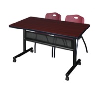 Regency Kobe 48 x 30 in. Flip-Top Privacy Nesting Table- Mahogany, 2 M Stack Chairs- Burgundy