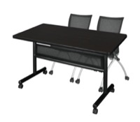 48" x 30" Flip Top Mobile Training Table with Modesty Panel - Mocha Walnut and 2 Apprentice Nesting Chairs