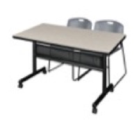 Regency Kobe 48 x 30 in. Flip-Top Privacy Nesting Table- Maple, 2 Zeng Stack Chairs- Grey