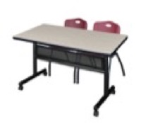 Regency Kobe 48 x 30 in. Flip-Top Privacy Nesting Table- Maple, 2 M Stack Chairs- Burgundy