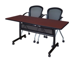 60" x 24" Flip Top Mobile Training Table with Modesty Panel - Mahogany and 2 Cadence Nesting Chairs