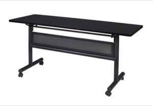 Kobe 60" Flip Top Mobile Training Table with Modesty - Mocha Walnut