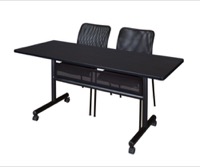60" x 24" Flip Top Mobile Training Table with Modesty Panel and 2 Mario Stack Chairs
