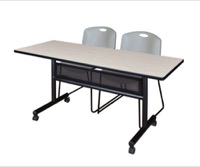 Regency Kobe 60 x 24 in. Flip-Top Privacy Nesting Table- Maple, 2 Zeng Stack Chairs- Grey