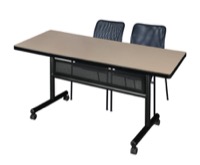 60" x 30" Flip Top Mobile Training Table with Modesty Panel and 2 Mario Stack Chairs