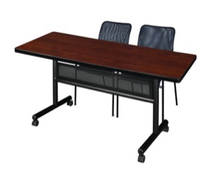 60" x 30" Flip Top Mobile Training Table with Modesty Panel and 2 Mario Stack Chairs