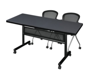 60" x 30" Flip Top Mobile Training Table with Modesty Panel - Grey and 2 Cadence Nesting Chairs