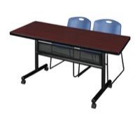 Regency Kobe 60 x 30 in. Flip-Top Privacy Nesting Table- Mahogany, 2 Zeng Stack Chairs- Blue