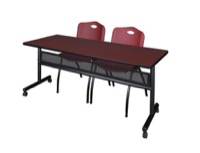 Regency Kobe 72 x 24 in. Flip-Top Privacy Nesting Table- Mahogany, 2 M Stack Chairs- Burgundy