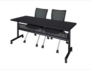 72" x 24" Flip Top Mobile Training Table with Modesty Panel - Mocha Walnut and 2 Apprentice Nesting Chairs