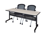 72" x 24" Flip Top Mobile Training Table with Modesty Panel - Maple and 2 Cadence Nesting Chairs