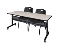 Regency Kobe 72 x 24 in. Flip-Top Privacy Nesting Table- Maple, 2 M Stack Chairs- Black