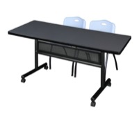 Regency Kobe 72 x 30 in. Flip-Top Privacy Nesting Table- Grey, 2 M Stack Chairs- Grey
