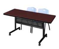 Regency Kobe 72 x 30 in. Flip-Top Privacy Nesting Table- Mahogany, 2 M Stack Chairs- Grey