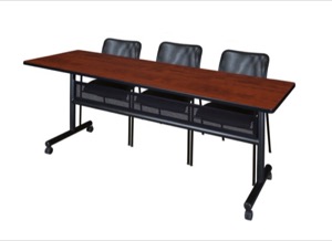 84" x 24" Flip Top Mobile Training Table with Modesty Panel and 3 Mario Stack Chairs