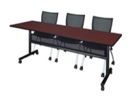 84" x 24" Flip Top Mobile Training Table with Modesty Panel - Mahogany and 3 Apprentice Nesting Chairs
