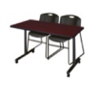 48" x 24" Kobe T-Base Mobile Training Table - Mahogany & 2 Zeng Stack Chairs - Black