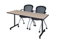 60" x 24" Kobe T-Base Mobile Training Table - Beige & 2 Cadence Chairs - Black