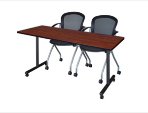 60" x 24" Kobe T-Base Mobile Training Table - Cherry & 2 Cadence Chairs - Black