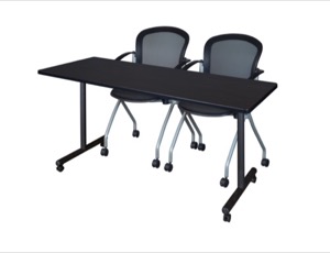 60" x 24" Kobe T-Base Mobile Training Table - Mocha Walnut & 2 Cadence Chairs - Black