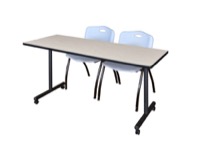 Regency Kobe 60 x 24 in. Mobile T-Base Training Table- Maple, 2 M Stack Chairs- Grey